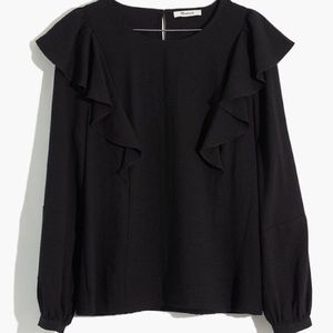 NWOT Madewell Ruffle Front Monochromatic Black Gingham Blouse Top Size Small